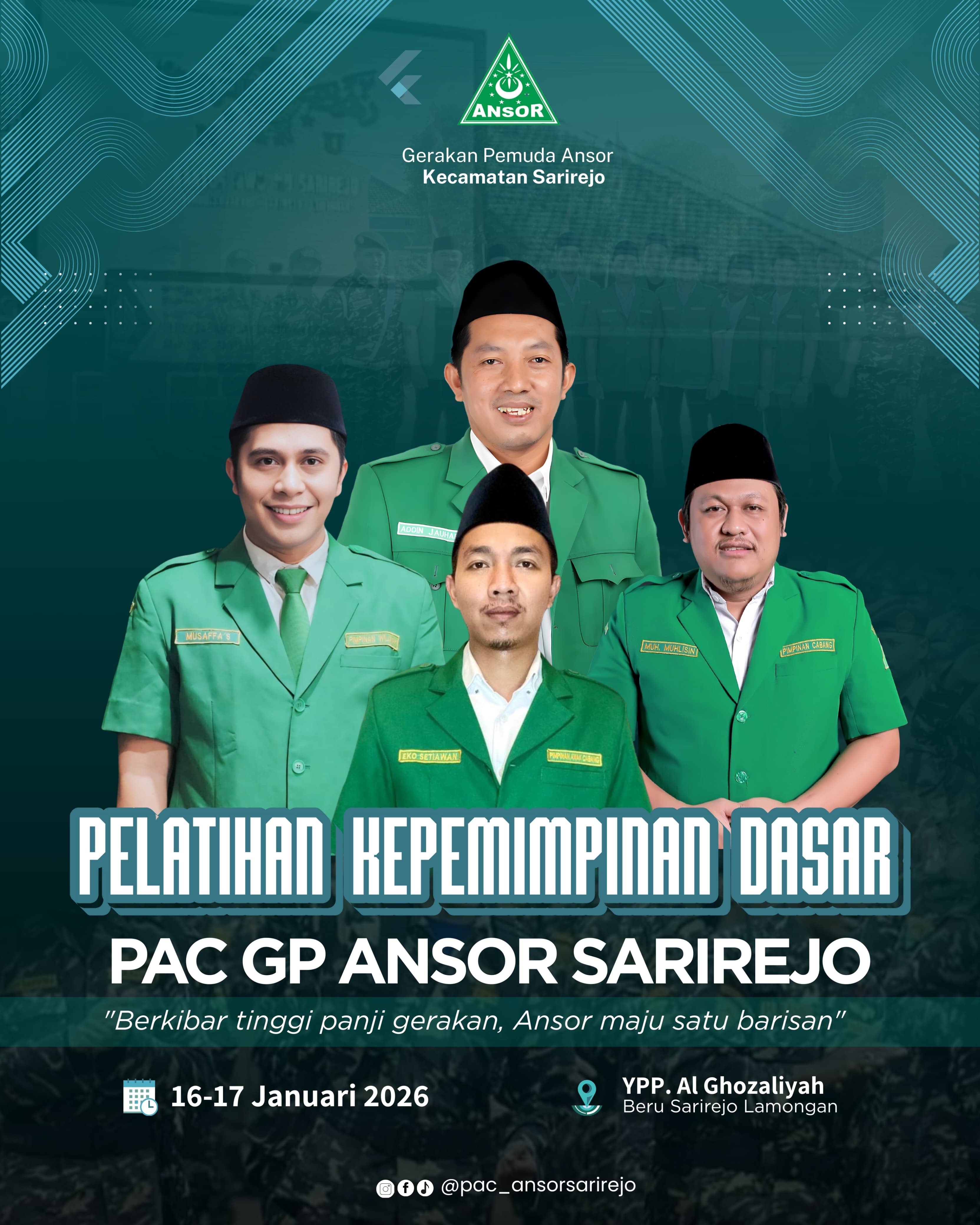 PAC GP Ansor Sarirejo Gelar Pelatihan Kepemimpinan Dasar (PKD) 16-17 Januari 2026